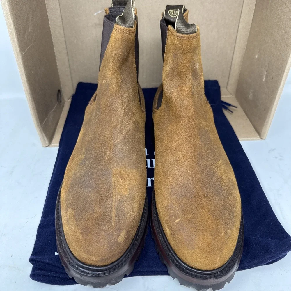 Mens 8 Taylor Stitch Ranch Boot Redwood Waxed Suede Chelsea Ankle Vibram Brown